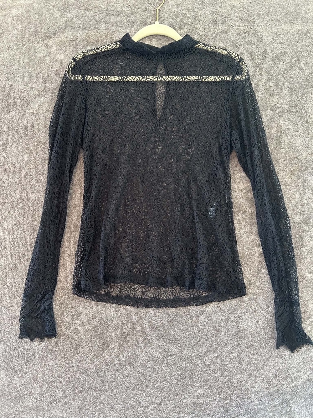 Black Lace Mock Neck Blouse Mock Neck Mesh Layer Top Goth Bohemian Size Medium